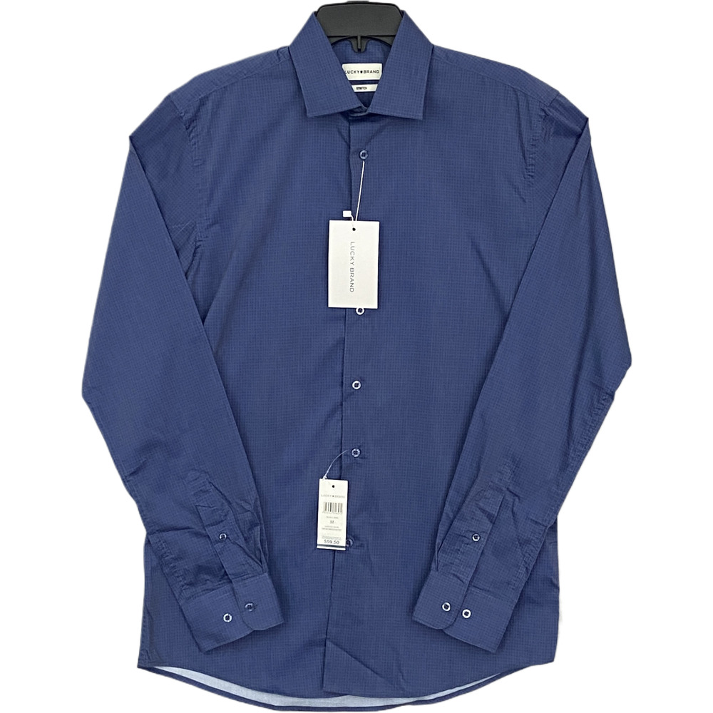 Lucky Brand Dress Shirt Men's 15-15.5 34/35 Slim Fit Blue Geo Print Stretch NEW - Picture 2 of 14